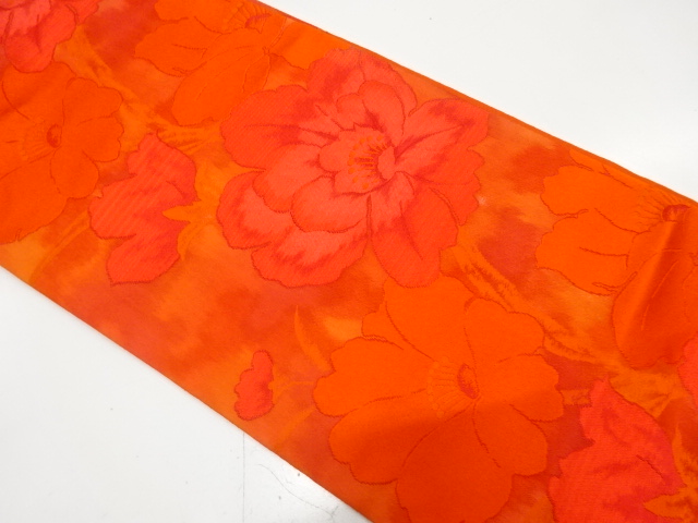 草花模様織り出し　名古屋帯